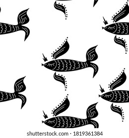 
japanese carp background. Colorful vector wallpaper. Seamless pattern with collection of nature animals Decorative illustration, print, wallpaper, notebooks, paper