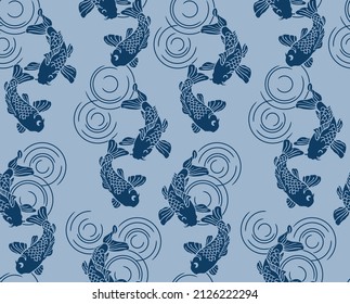 Japanese Carp Fish Pond Vector Seamless Pattern