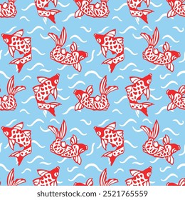 Japanese Carp Fish Swim Vector Seamless Pattern