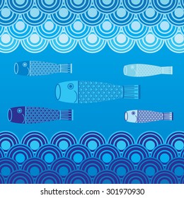 Japanese Carp Flag and Wave Background Vector