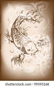 japanese carp koi fish on vintage background