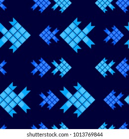 Japanese carp origami or Thai carp weave, flat style seamless pattern.