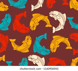 Japanese carp pattern seamless. Koi fish ornament. Vector background