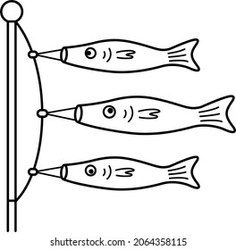 Japanese carp windsock streamer. Vector outline illustration.