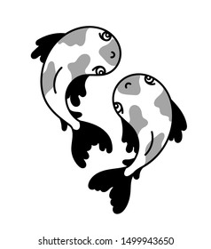 Japanese carps. Cute cartoon fish for tattoo, pin, sticker, badge, patch. Vector graphic illustration.