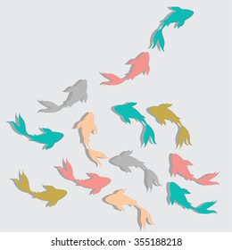 Japanese carps Koi swimming. Vector format. Calligraphic symbol of carp.