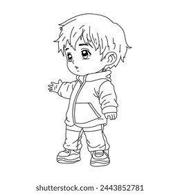 Japanese cartoon character illustration. manga style. no color, just lines.