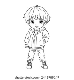 Japanese cartoon character illustration. manga style. no color, just lines.