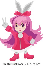 Japanese cartoon character, young girl wearing cute bunny ears
