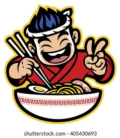 Japanese Cartoon Chef Eating The Ramen