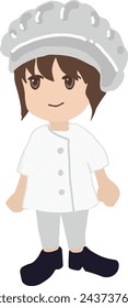 Japanese cartoon, girl dresses up and works as a chef.