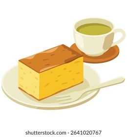 Japanese castella sweet cake isolated vector illustration on white background