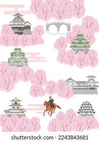 Japanese castle and cherry blossom. Springtime.