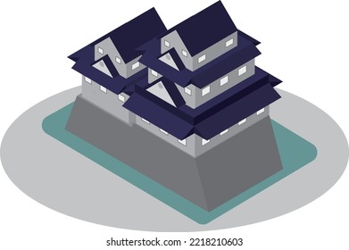 Japanese Castle With Isometric Moat