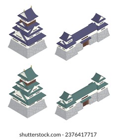 Ilustración vectorial isométrica del castillo japonés