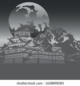 Japanese Castle with moon vector illustration.