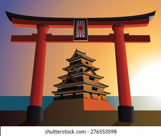 Japanese Castle On The Rising Sun