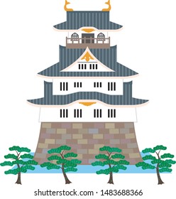 Japanese castle and pine. Vector material.