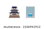 Japanese castle vector and Office Building emoji illustration