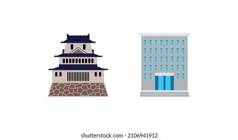 Japanese castle vector and Office Building emoji illustration