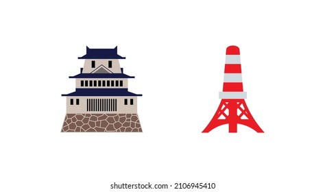 Japanese castle vector. Tokyo Tower vector flat icon. Isolated tower landmark building emoji illustration