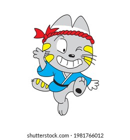 Japanese cat cartoon vector illustration dancing - squid game