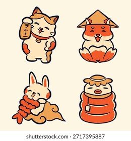 Japanese cat vector art set
