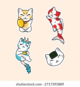 Conjunto de arte vetorial de gato japonês