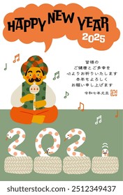 Los caracteres japoneses significan "Les deseo a todos buena salud y felicidad. Gracias por su continua Asistencia este año. Reiwa 7º Año, Día del Año Nuevo, Serpiente."