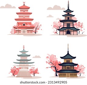 japanese charm. Image capturing the elegance and grace of sakura blossoms. sakura near traditional japanese houses