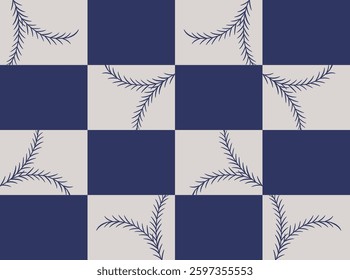 Japanese Checkered Curl Vine Vector Seamless Pattern