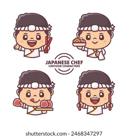 japanese chef cartoon character design, with different expressions.