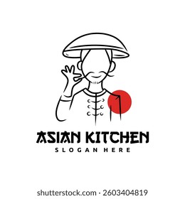Japanese Chef Logo. Vector illustration of an Asian chef logo.