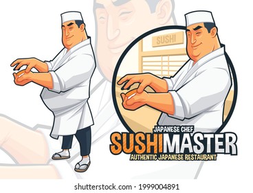 Japanese Chef Preparing Sushi Illustration