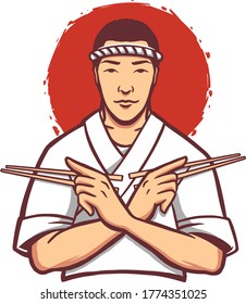  Japanese chef vector mascot character illustration