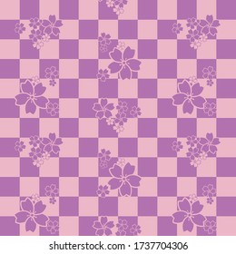 Japanese Cherry Blossom Checker Vector Seamless Pattern