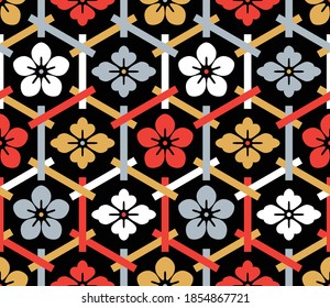 Japanese Cherry Blossom Hexagon Vector Seamless Pattern