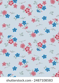 Japanese Cherry Blossom Motif Fall Vector Seamless Pattern