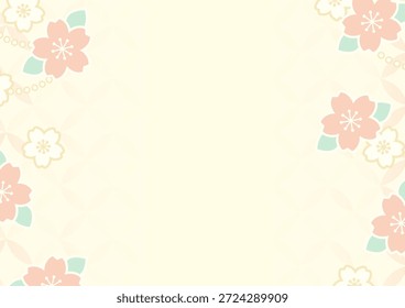 Japanische Kirschblüte Muster Hintergrund mit Soft Cream Farbrahmen|A4 druckbar - hohe Qualität 