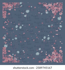 Japanese cherry blossom pattern on blue backgroud for hijab and scarf