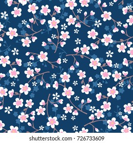 Japanese cherry blossom pattern on blue backgroud