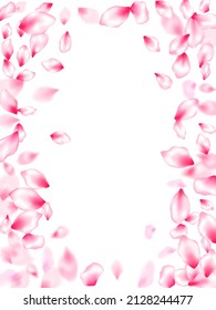 Japanese cherry blossom pink flying petals windy blowing background. Springtime symbols. Natural marrige decor of chinese cherry petals. Isolated flower parts wedding decoration vector.