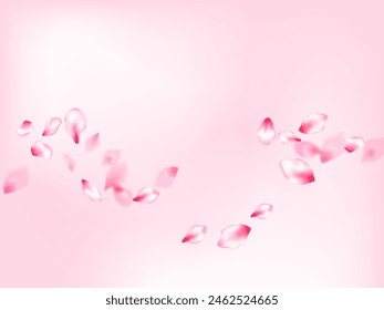 Japanese cherry blossom pink flying petals on rose color background. Botanical 3d particles. Spring or summer light flower petals illustration. Isolated flower parts wedding decoration vector.