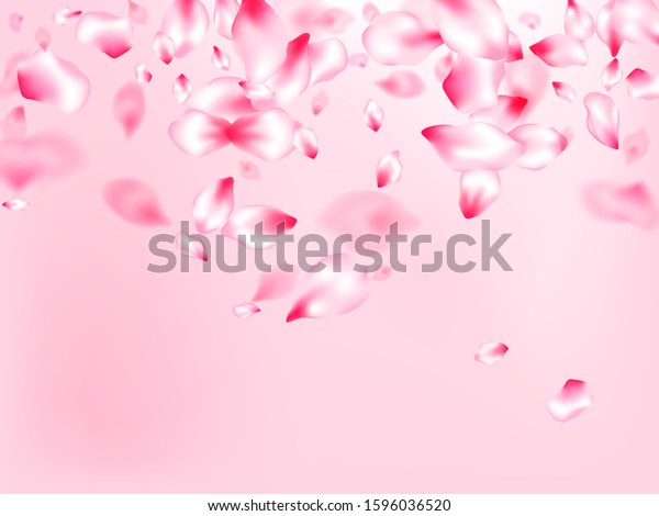 Japanese Cherry Blossom Pink Flying Petals Stock Vector Royalty