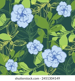 Japanese cherry blossom sakura seamless pattern. Linen fabric, wallpaper background. Cherry flowers textile print, spring tree blossom fabric, rosy simple flowers.
