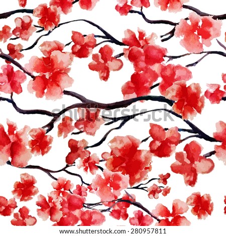 Japanese Cherry Blossom Sakura Tree Seamless Stock Vector (Royalty Free ...