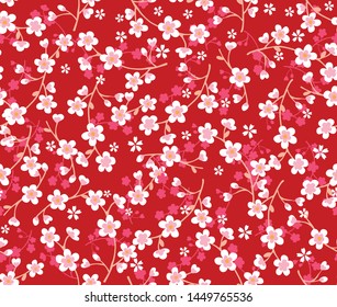 Japanese cherry blossom seamless pattern on pink background