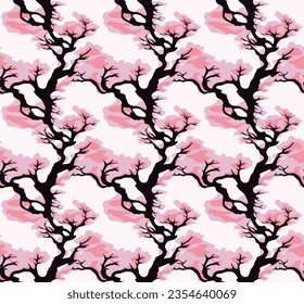Patrón transparente del vector del árbol de flores de cerezo japonés