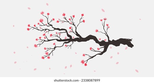 Japanese cherry blossom tree wall paper, vector illustration