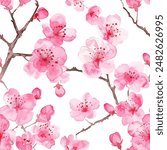 Japanese Cherry Blossoms Kimono Yukata Pink Red Colorful Seamless Pattern Wallpaper Curtain Bedding Background Upholstery Gift Wrapping Paper Vector 
